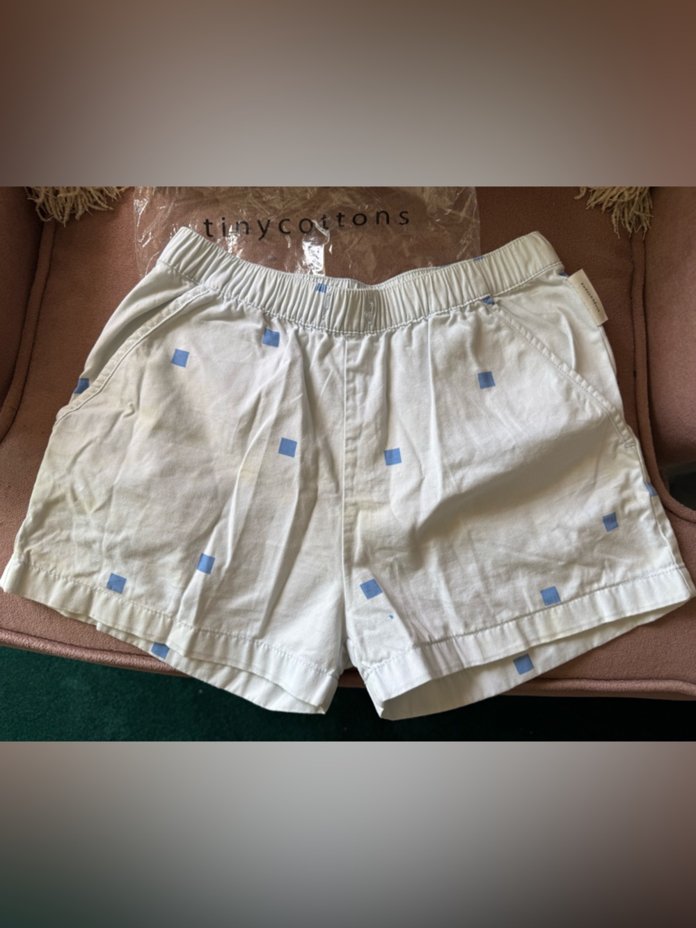 Tiny cottons Elastic Waist Shorts with Blue Square Print 8Y